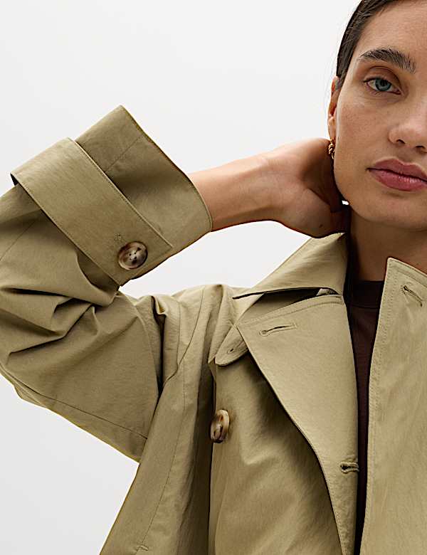 Cotton Rich Double Breasted Short Trench Coat - FI