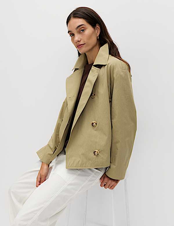 Cotton Rich Double Breasted Short Trench Coat - FI