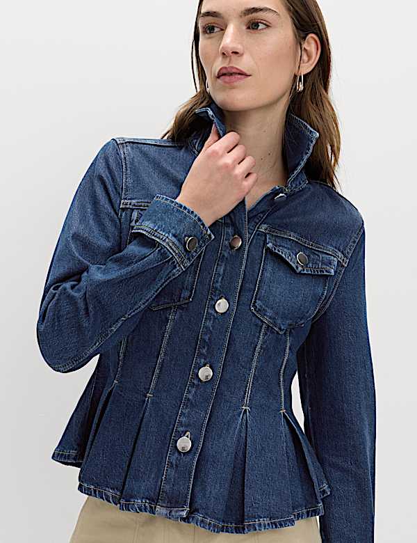 Denim Peplum Collared Jacket - AT