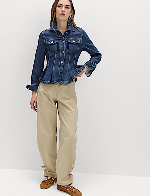 Denim Peplum Collared Jacket - AT