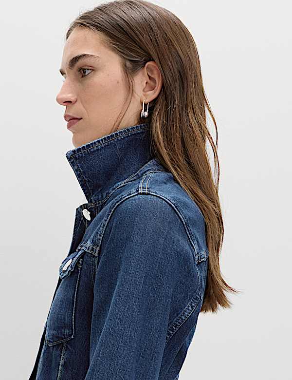 Denim Peplum Collared Jacket - AT