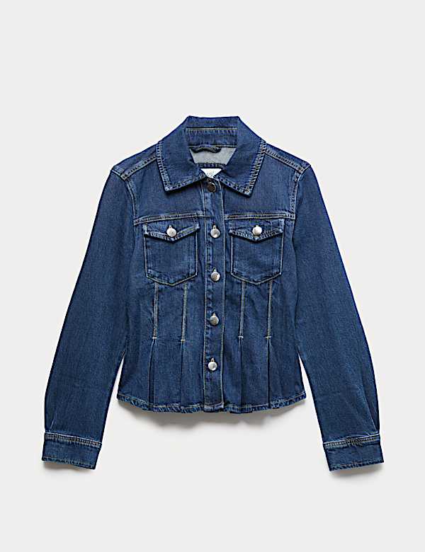 Denim Peplum Collared Jacket - AT