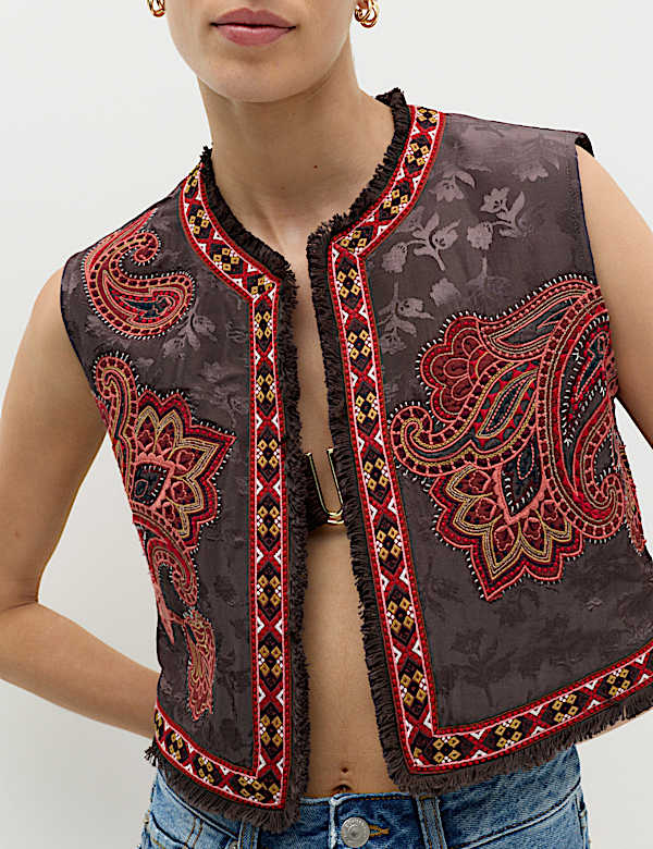 Embroidered Cropped Gilet