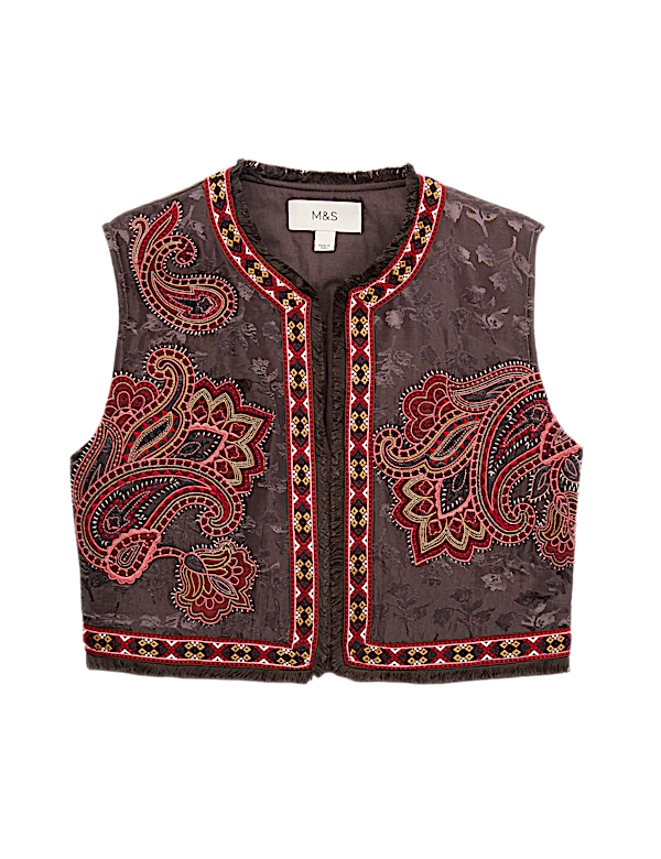 Embroidered Cropped Gilet