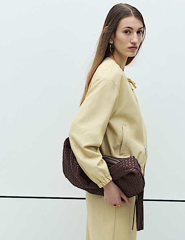 Faux Leather Neck Tie Bomber Jacket - PL