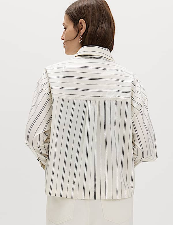 Pure Cotton Striped Zip Through Shirt Jacket - LU