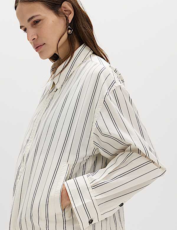Pure Cotton Striped Zip Through Shirt Jacket - LU