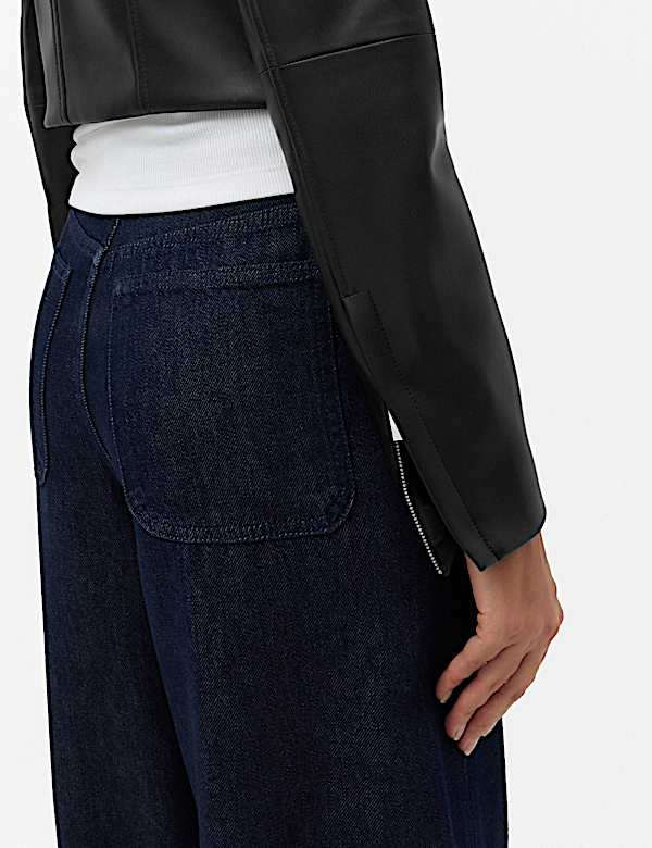 Faux Leather Funnel Neck Cropped Moto Jacket - MV