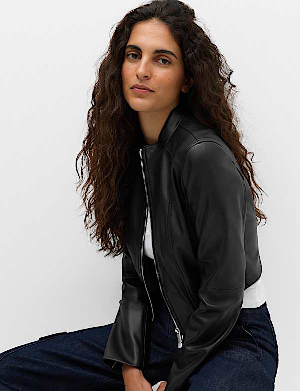 Faux Leather Funnel Neck Cropped Moto Jacket - MV