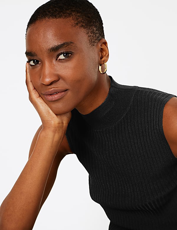 Ribbed Knit High Neck Sleeveless Top
