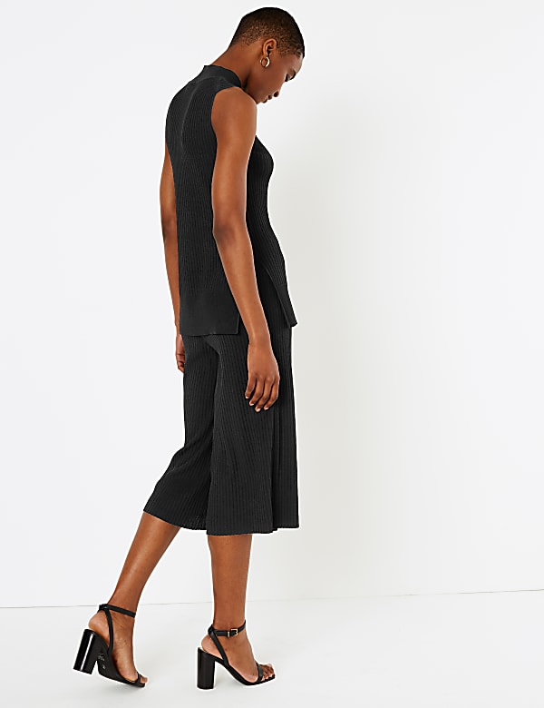 Ribbed Knit High Neck Sleeveless Top