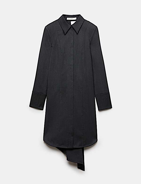 Wool Blend Draped Back Shirt Dress - HR