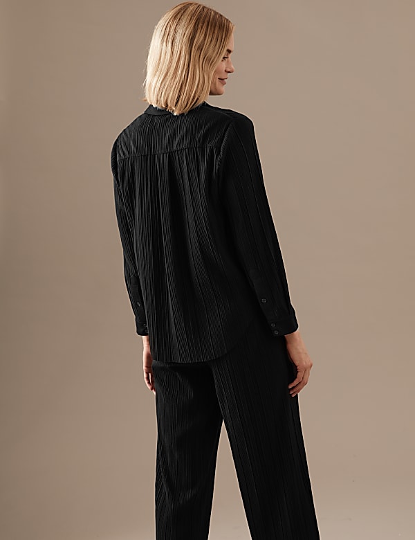 Jersey Plisse Collared Relaxed Shirt