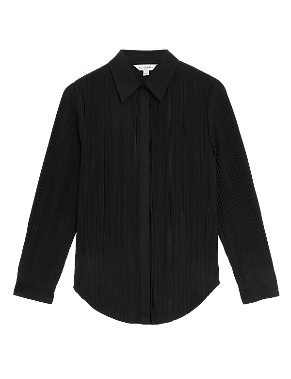 Jersey Plisse Collared Relaxed Shirt
