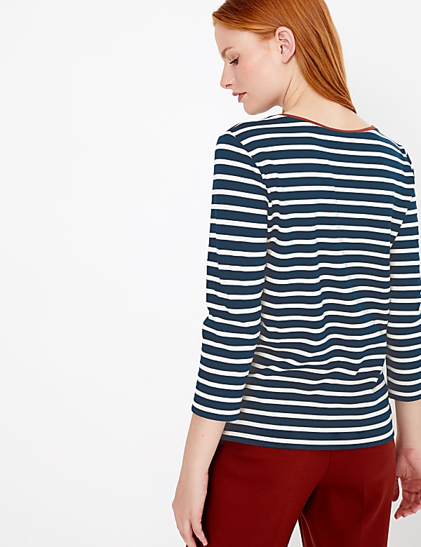 Ponte Striped Regular Fit 3/4 Sleeve Top