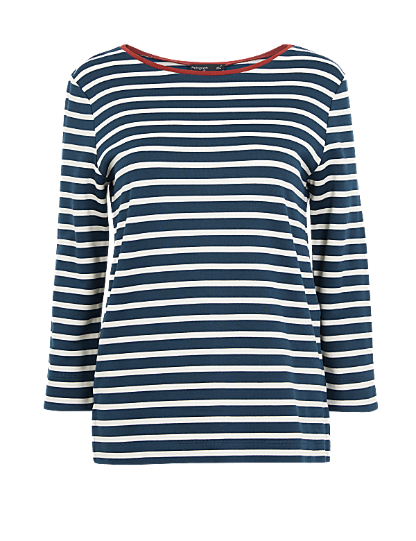 Ponte Striped Regular Fit 3/4 Sleeve Top