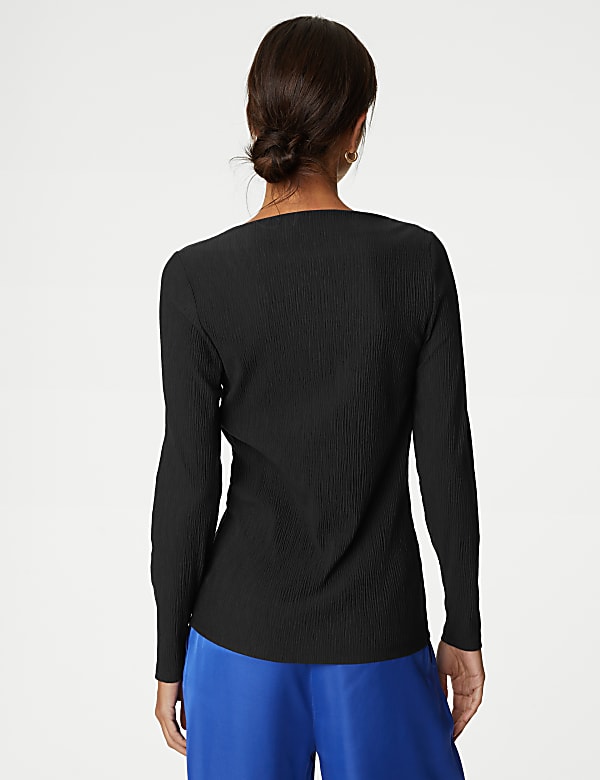 Jersey Plisse Slash Neck Top