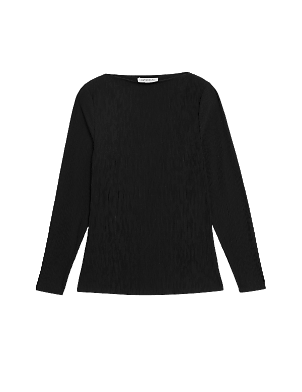 Jersey Plisse Slash Neck Top