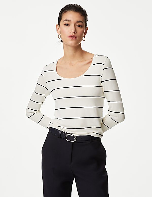 Jersey Striped Scoop Neck Top