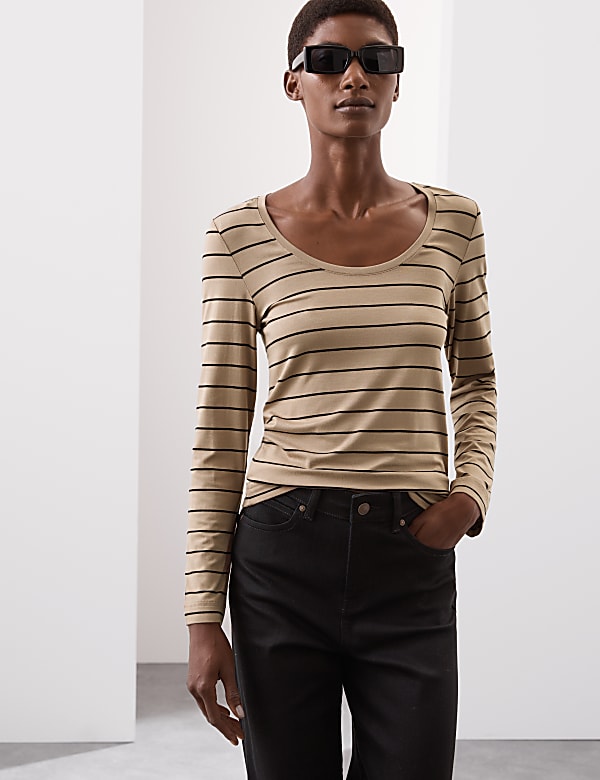 Jersey Striped Scoop Neck Top