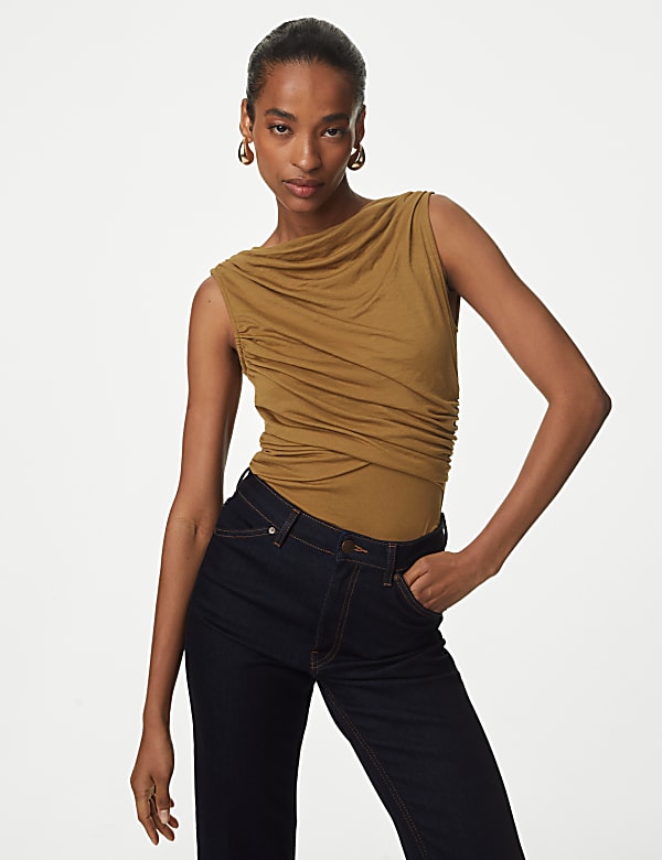 Modal Rich Ribbed Draped Top