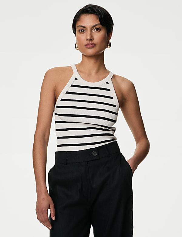 Cotton Rich Striped Ribbed Vest - IL