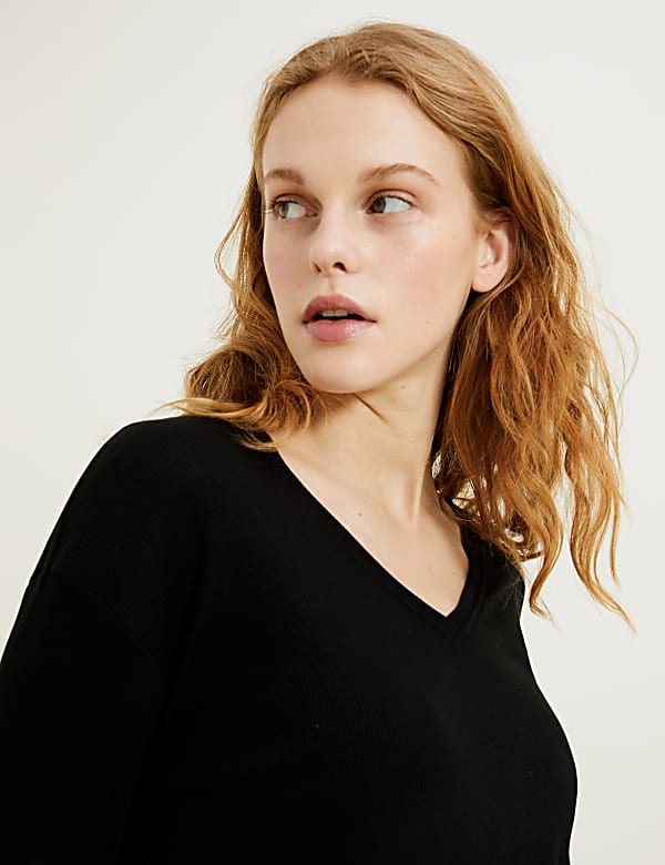 Pure Tencel™ Ribbed V-Neck Longline Top