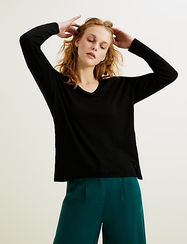 Pure Tencel™ Ribbed V-Neck Longline Top