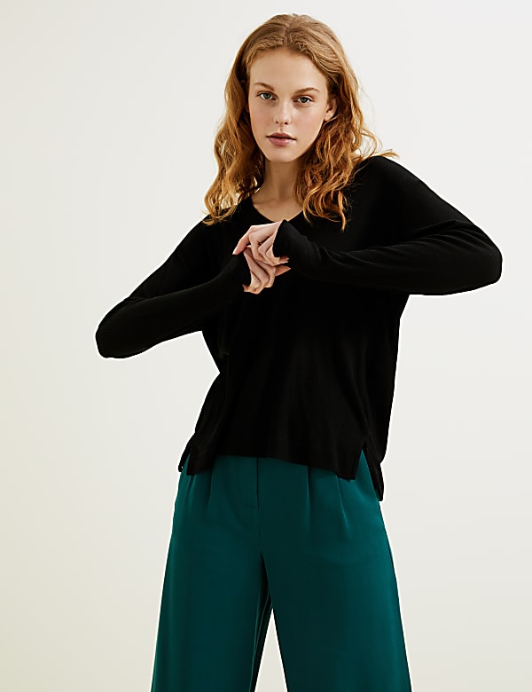 Pure Tencel™ Ribbed V-Neck Longline Top