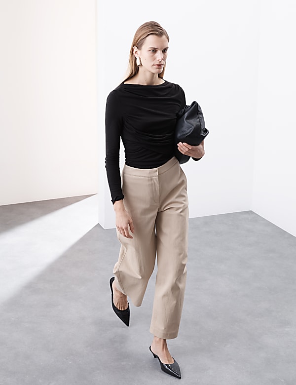 Slash Neck Wrap Front Top With Silk