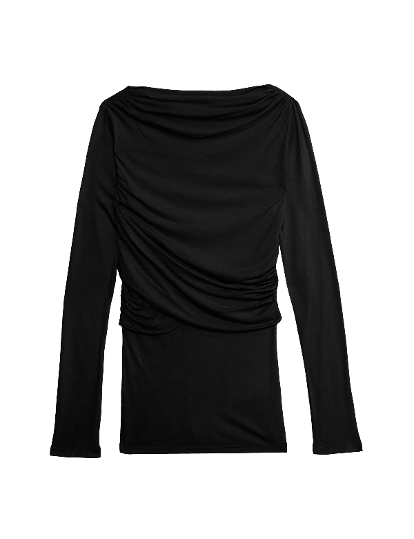 Slash Neck Wrap Front Top With Silk