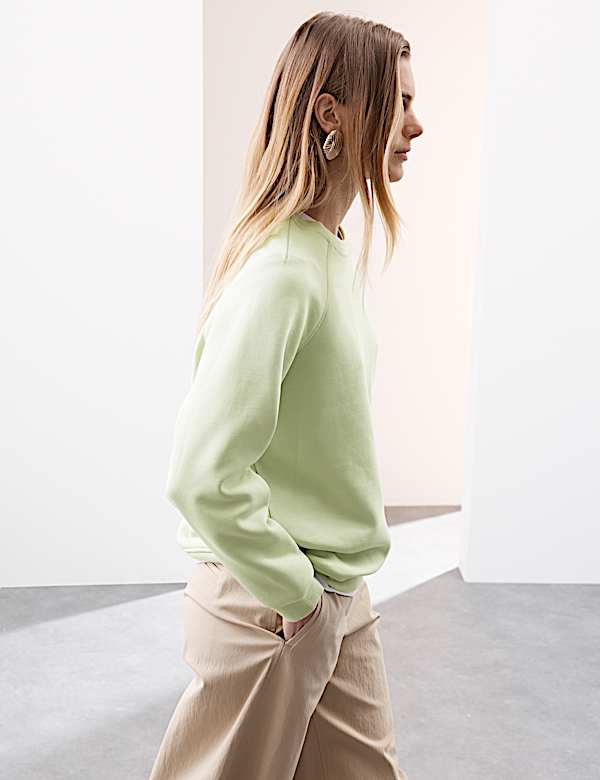 Cotton Blend Crew Neck Sweatshirt - NO