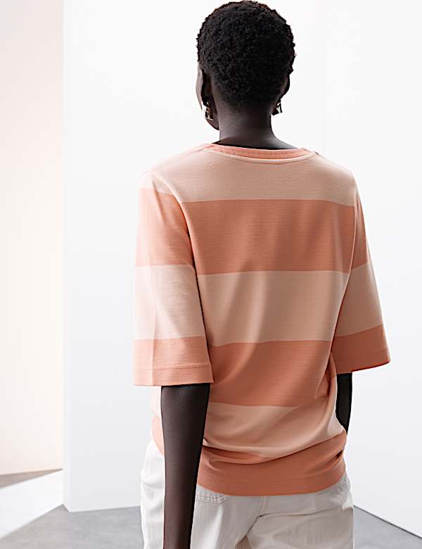 T-shirt &agrave; col en V et rayures en viscose - LU