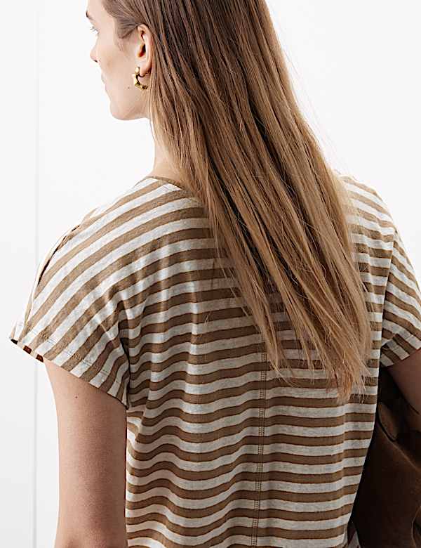 Pure Linen Striped Cap Sleeve T-shirt