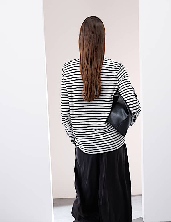 Pure Linen Striped V-Neck Top - FR