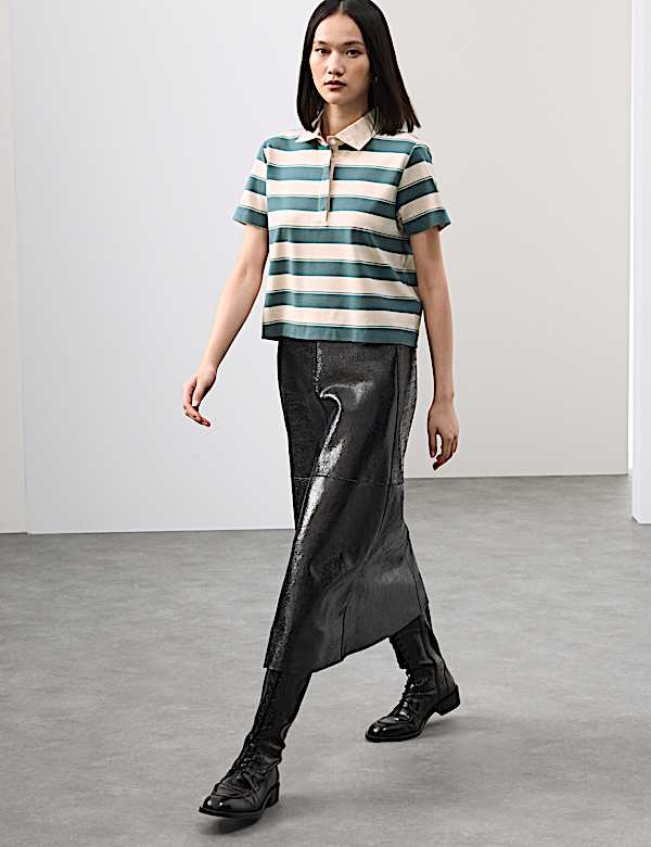 Jersey Striped Cropped Polo Top - SK