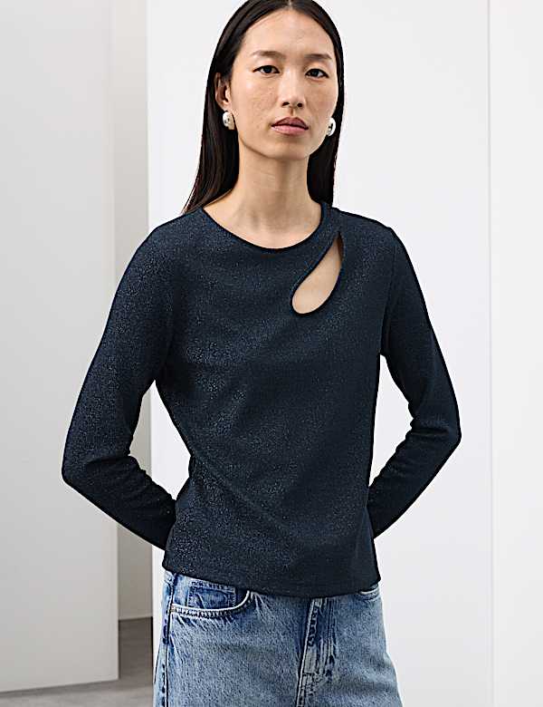 Jersey Sparkly Cut Out Top - HU