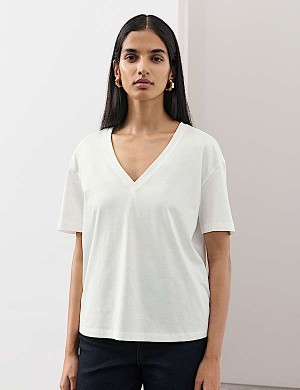 T-shirt 100 % coton Supima&trade; &agrave; col en V - CH