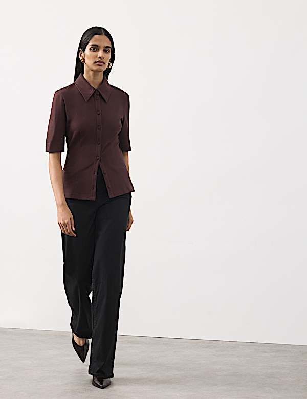 Jersey Fitted Polo Top - AL