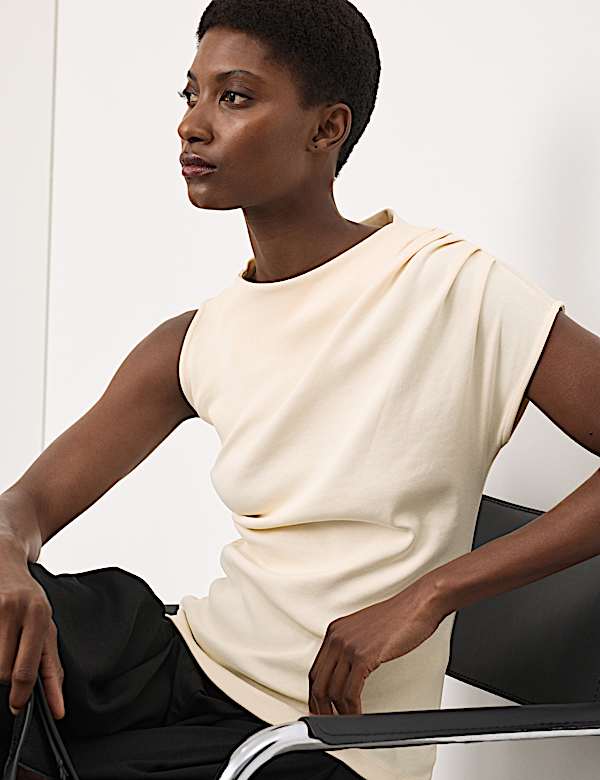 Pure Cotton Ruched Asymmetrical Top - PT