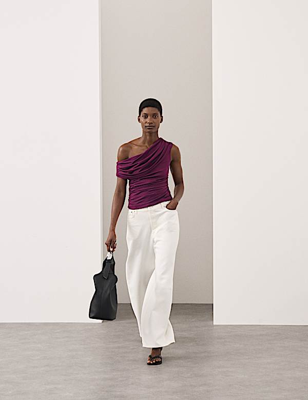 Lyocell Rich Draped Bardot Top - LU