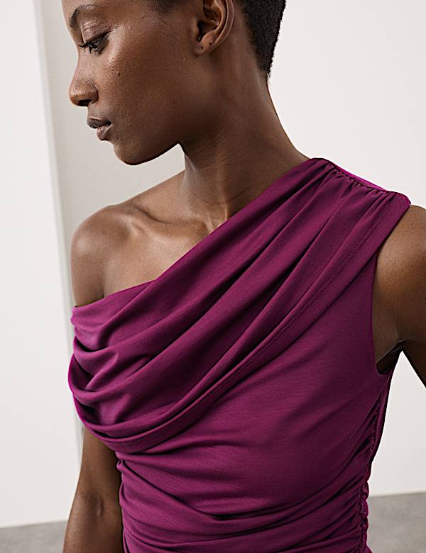 Lyocell Rich Draped Bardot Top - LU