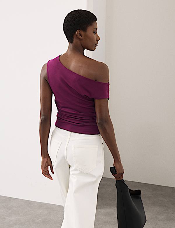 Lyocell Rich Draped Bardot Top - LU