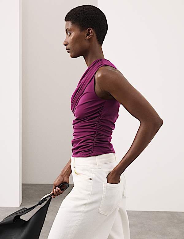 Lyocell Rich Draped Bardot Top - LU