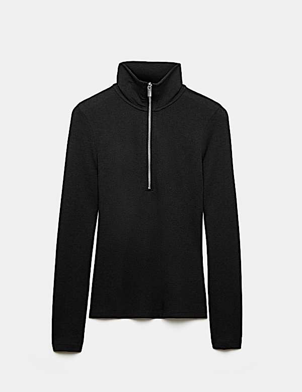 Funnel Neck Fitted Half Zip Top with Lyocell - NZ