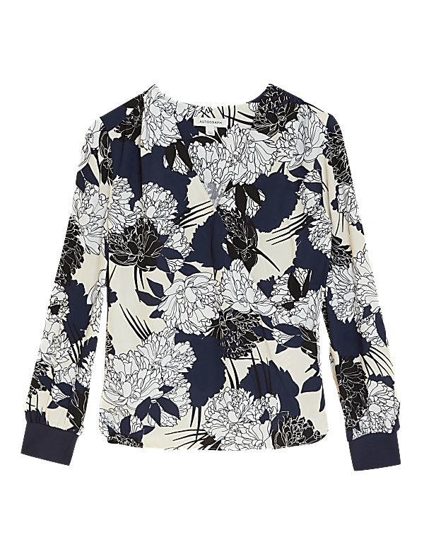 Floral V-Neck Long Sleeve Wrap Top