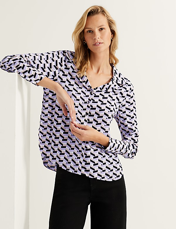 Geometric Collared Long Sleeve Shirt