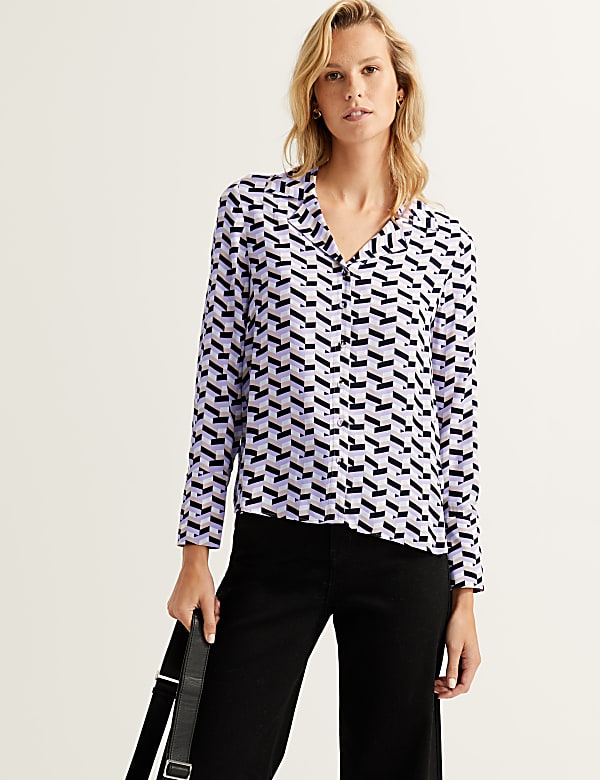 Geometric Collared Long Sleeve Shirt