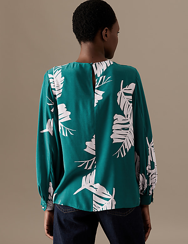Cupro Rich Printed Blouson Sleeve Blouse