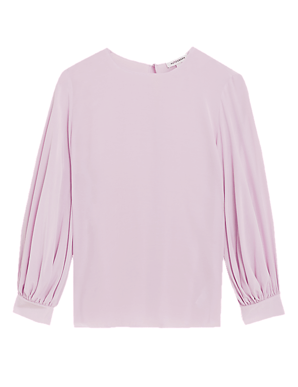 Cupro Rich Round Neck Balloon Sleeve Blouse